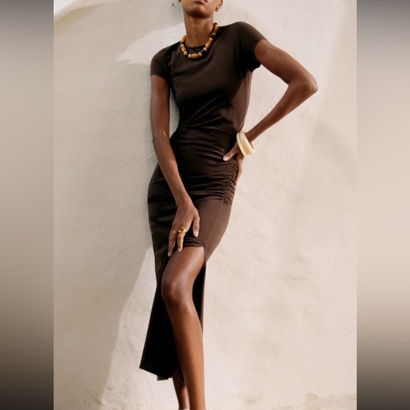 Sezane Dresses & Skirts - Sezane Phillipa Dress in Tonka Size M Brown Cinched Bodycon Dress